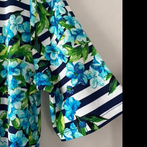 Rafaella Size L Black/White Stripe Cut Out Floral Top - Picture 6 of 16